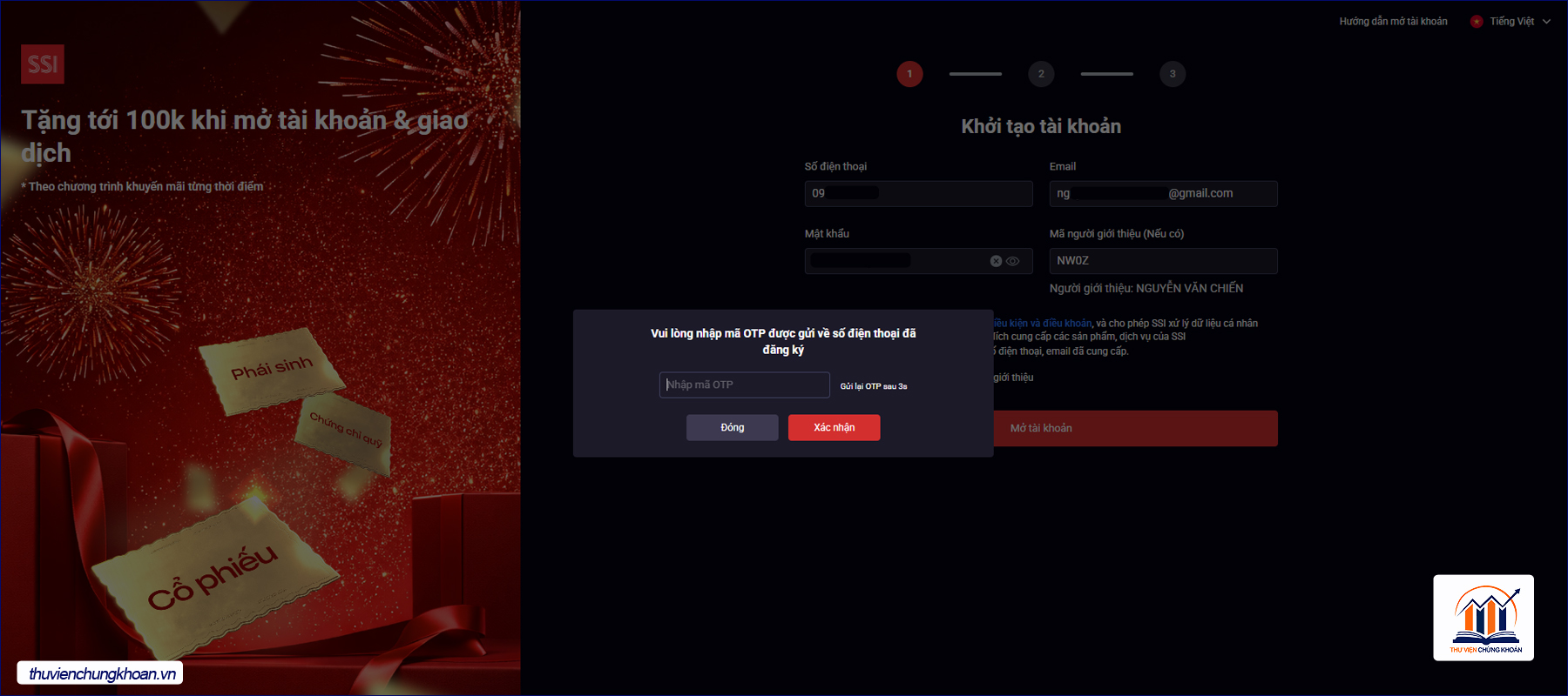 mo tai khoan SSI qua website buoc nhap otp
