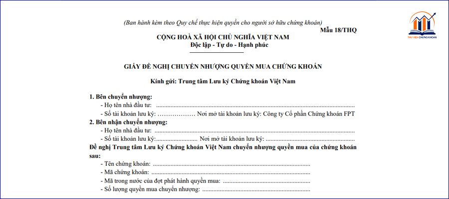 phieu de nghi chuyen nhuong quyen mua chung khoan