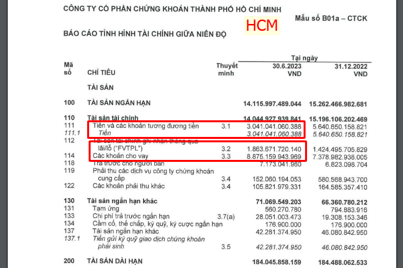 tỷ trọng các khoản FVTPL, HTM và APS trong tổng tài sản của công ty chứng khoán TP Hồ Chí Minh.