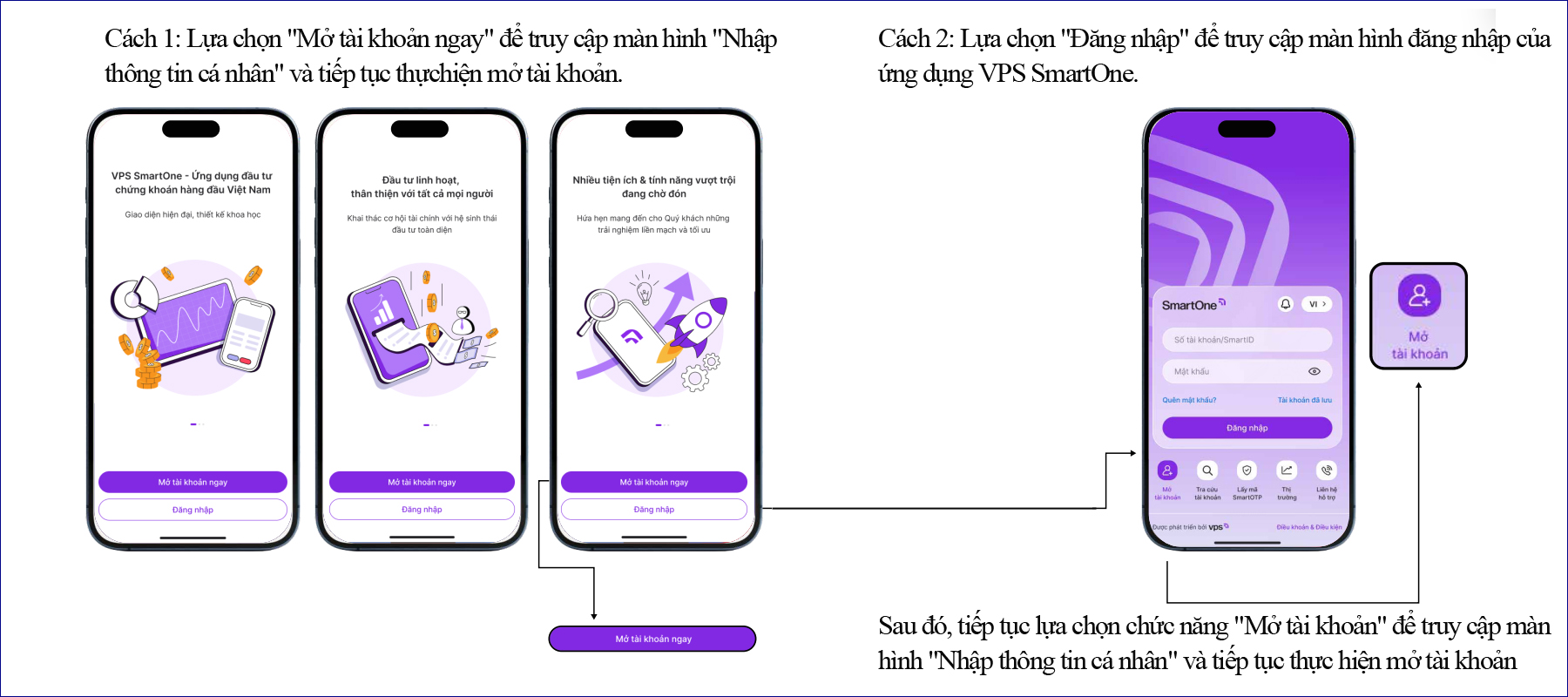 truy cập màn hình mở tài khoản chứng khoán VPS trên app SmartOne